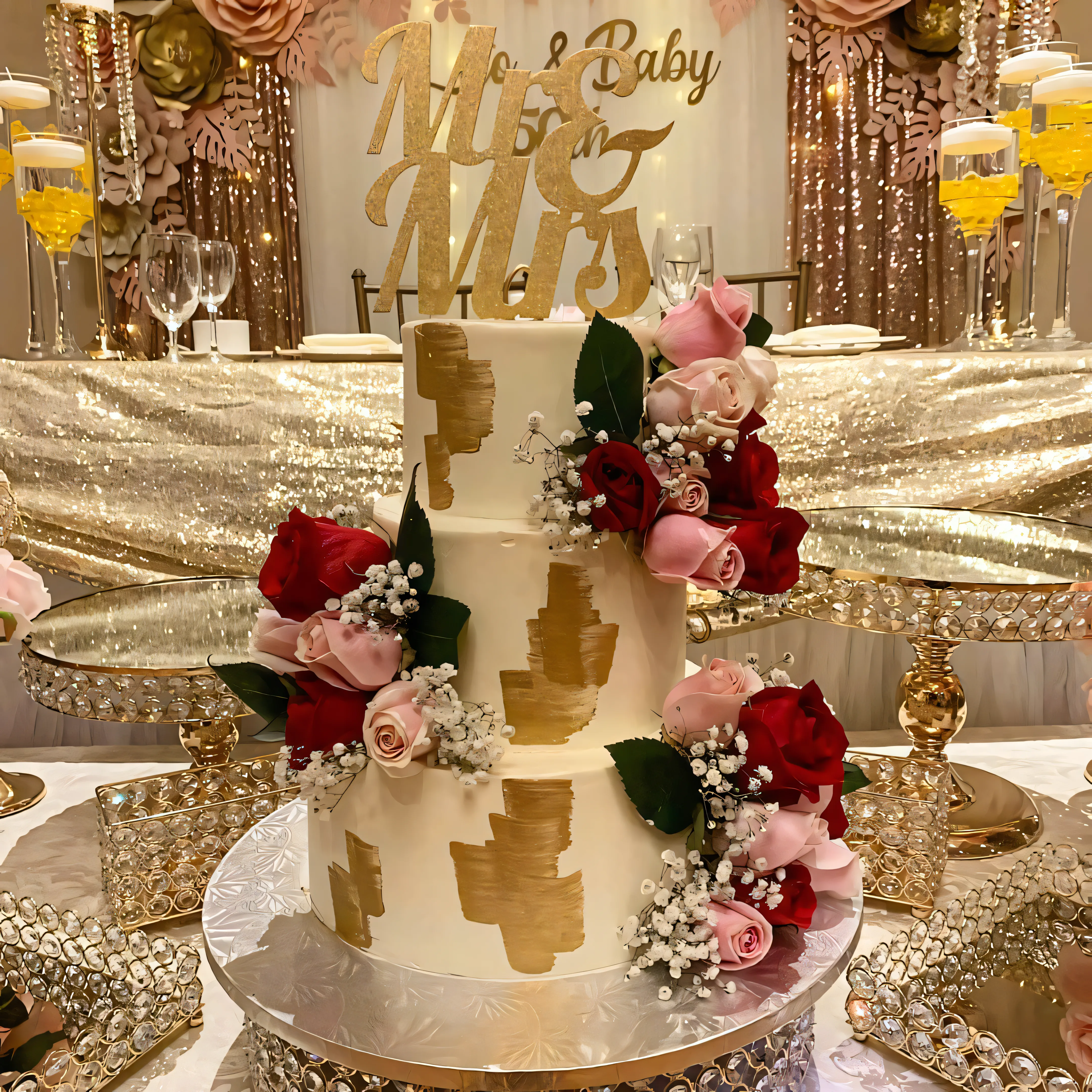 Gold Floral Wedding Cake